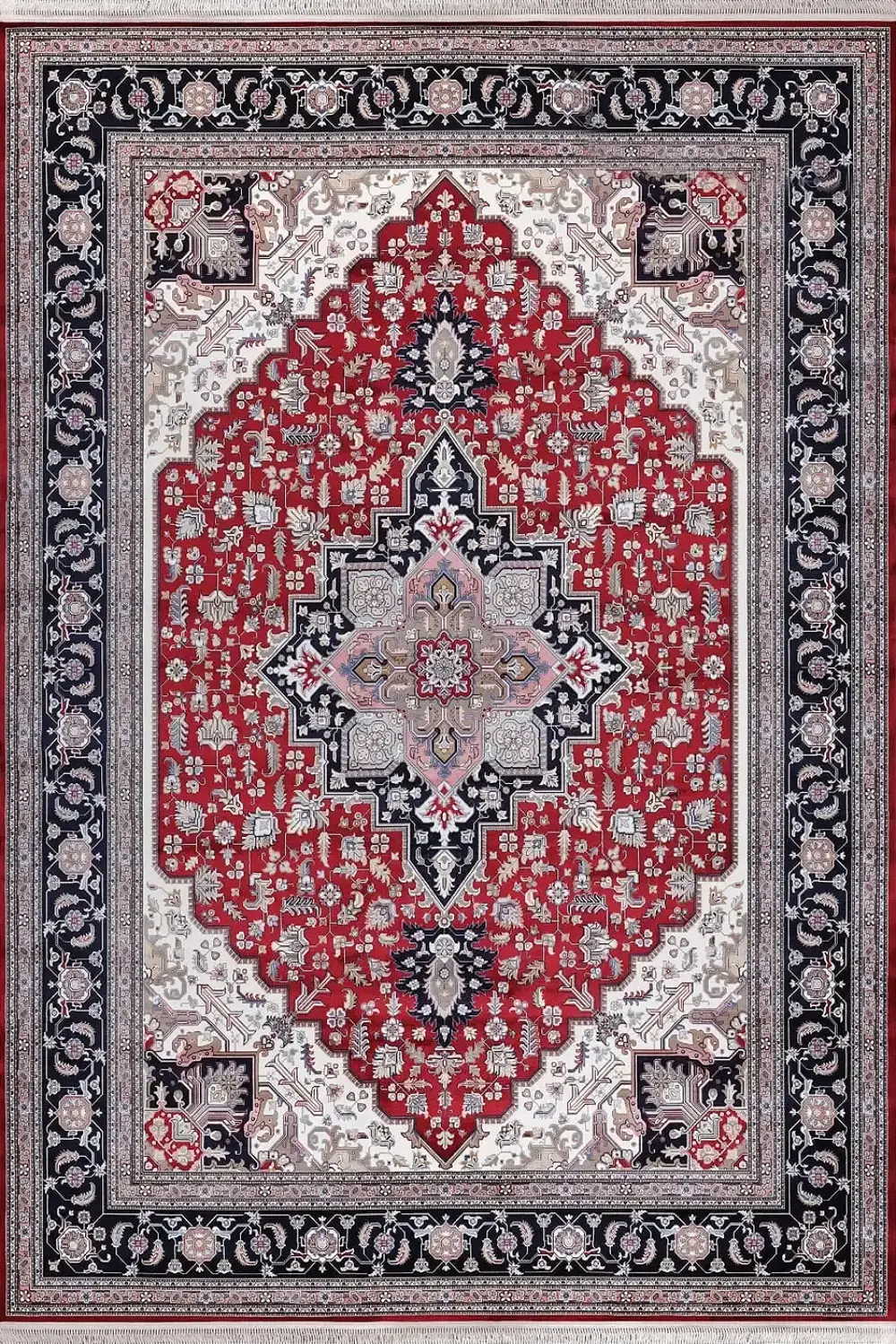 فرش بهشتی 1200 شانه دستبافگونه کلکسیون هرمز کد 2534 زمینه لاکی (برجسته)