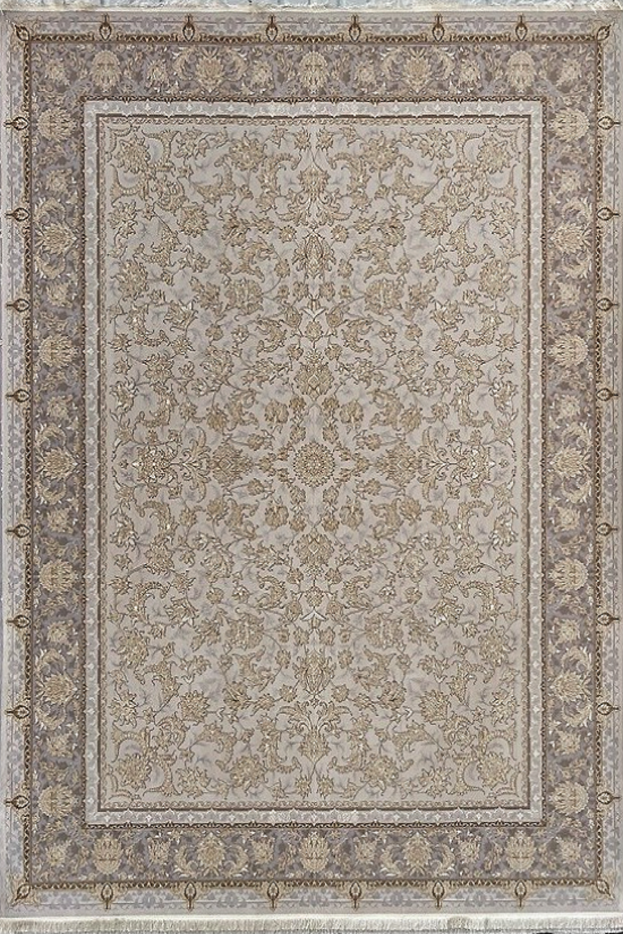 فرش باستان یزد 1200 شانه کد 17-10 زمینه نقره ای (برجسته)