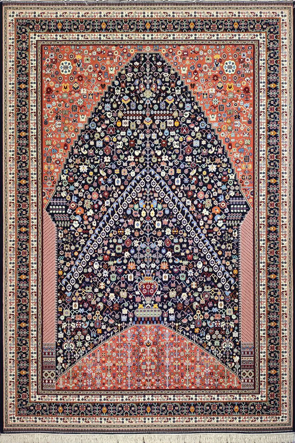 فرش ستاره کویر یزد 700 شانه کلکسیون شاهکار نوین کد YN زمینه سورمه ای (غیربرجسته)