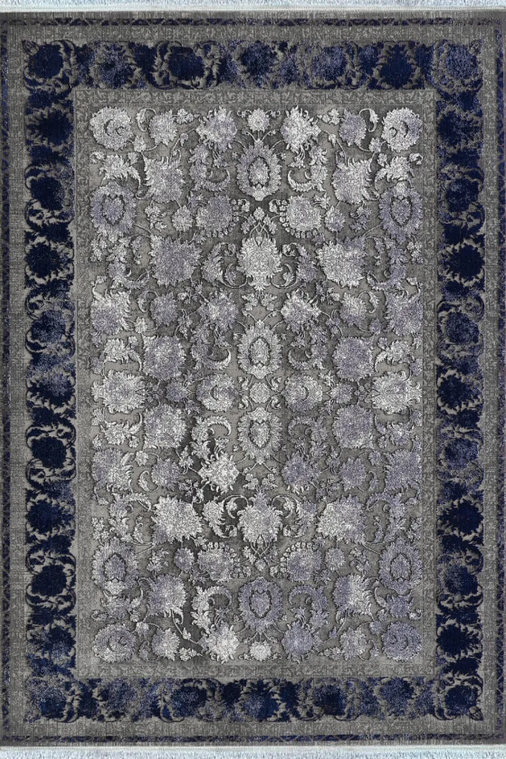 فرش مهدیان 700 شانه کلکسیون دینارسو کد 70044 زمینه دودی-نقره ای (برجسته)