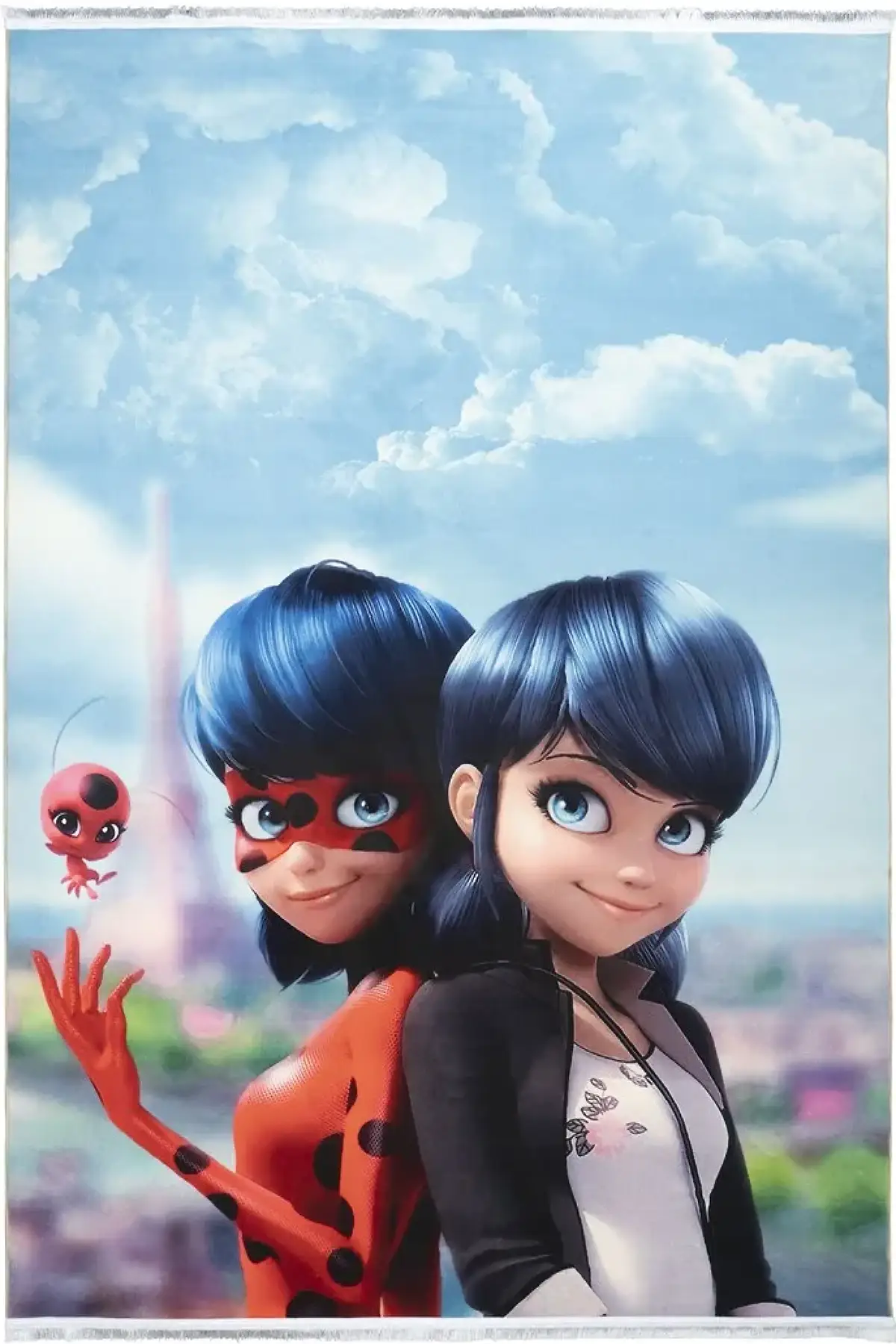 فرش محتشم اتاق کودک طرح دختر کفشدوزکی 2 کد 101274 زمینه تمام رنگ (غیربرجسته)