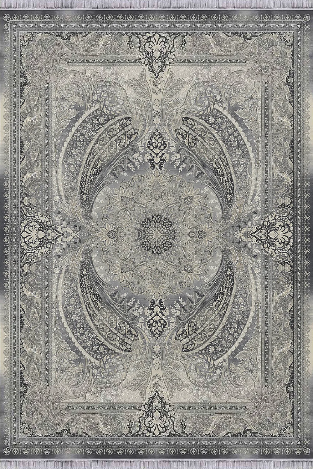 فرش مهدیان 1500 شانه کلکسیون حریر و طلاکوب طرح ترمه زمینه فیلی (برجسته)