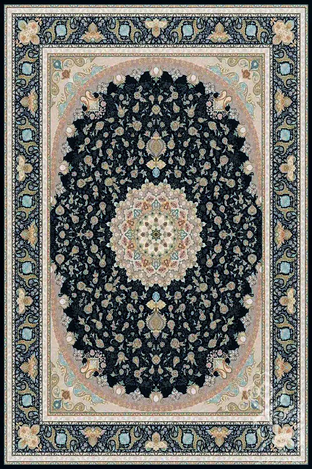 فرش قیطران 1500 شانه کلکسیون 1500 شانه طرح سلطان زمینه سورمه ای (برجسته)