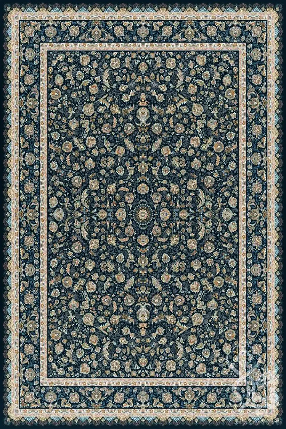 فرش قیطران 1500 شانه کلکسیون 1500 شانه طرح آبتین زمینه سورمه ای (برجسته)