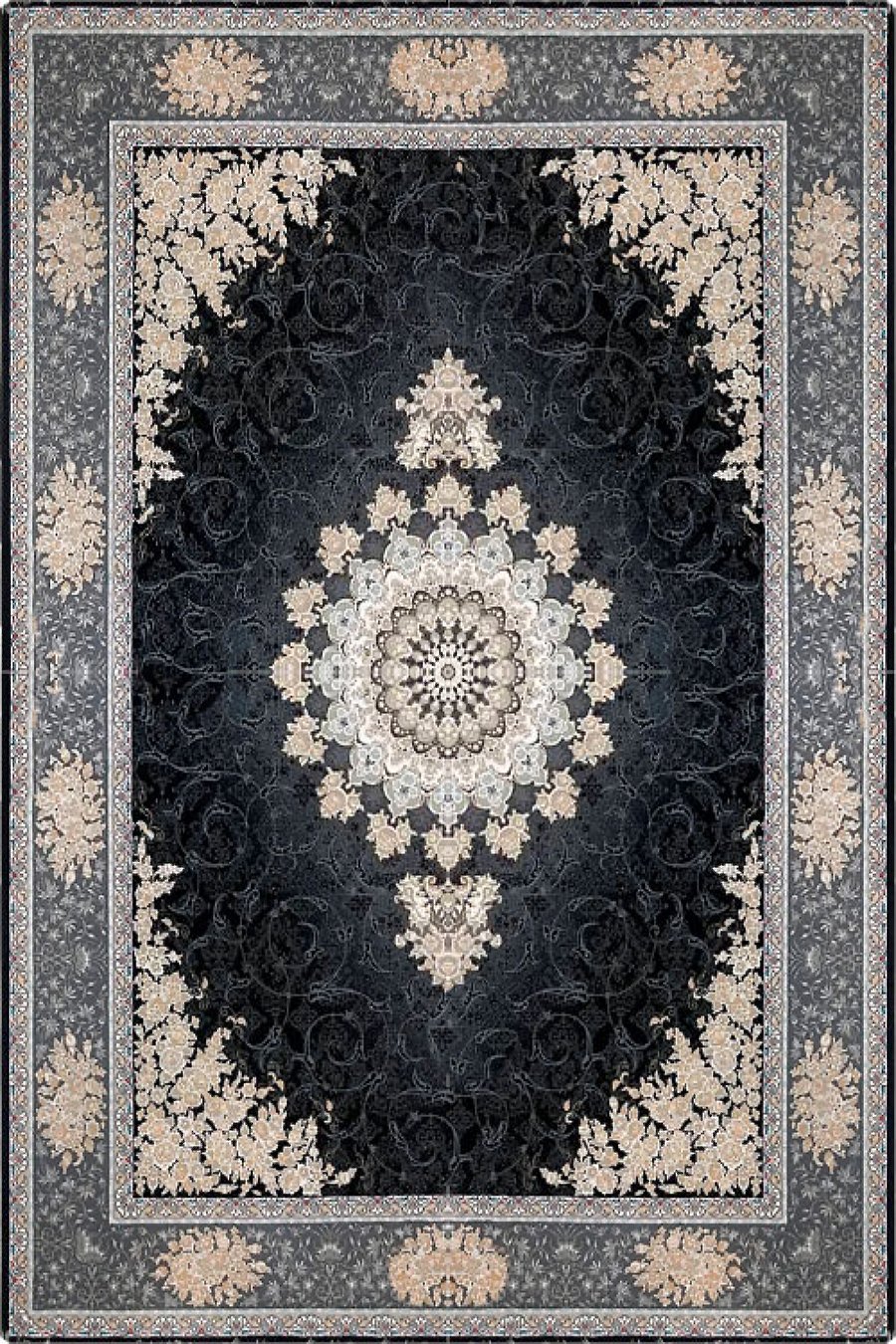 فرش ستاره پانیذ 700 شانه طرح مهرگان سورمه ای زمینه طلاکوب (غیربرجسته)