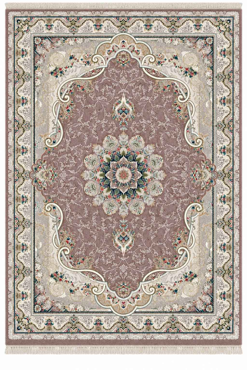 فرش قیطران 1500 شانه طرح راییک گل برجسته کلکسیون فردوس تراکم 4500