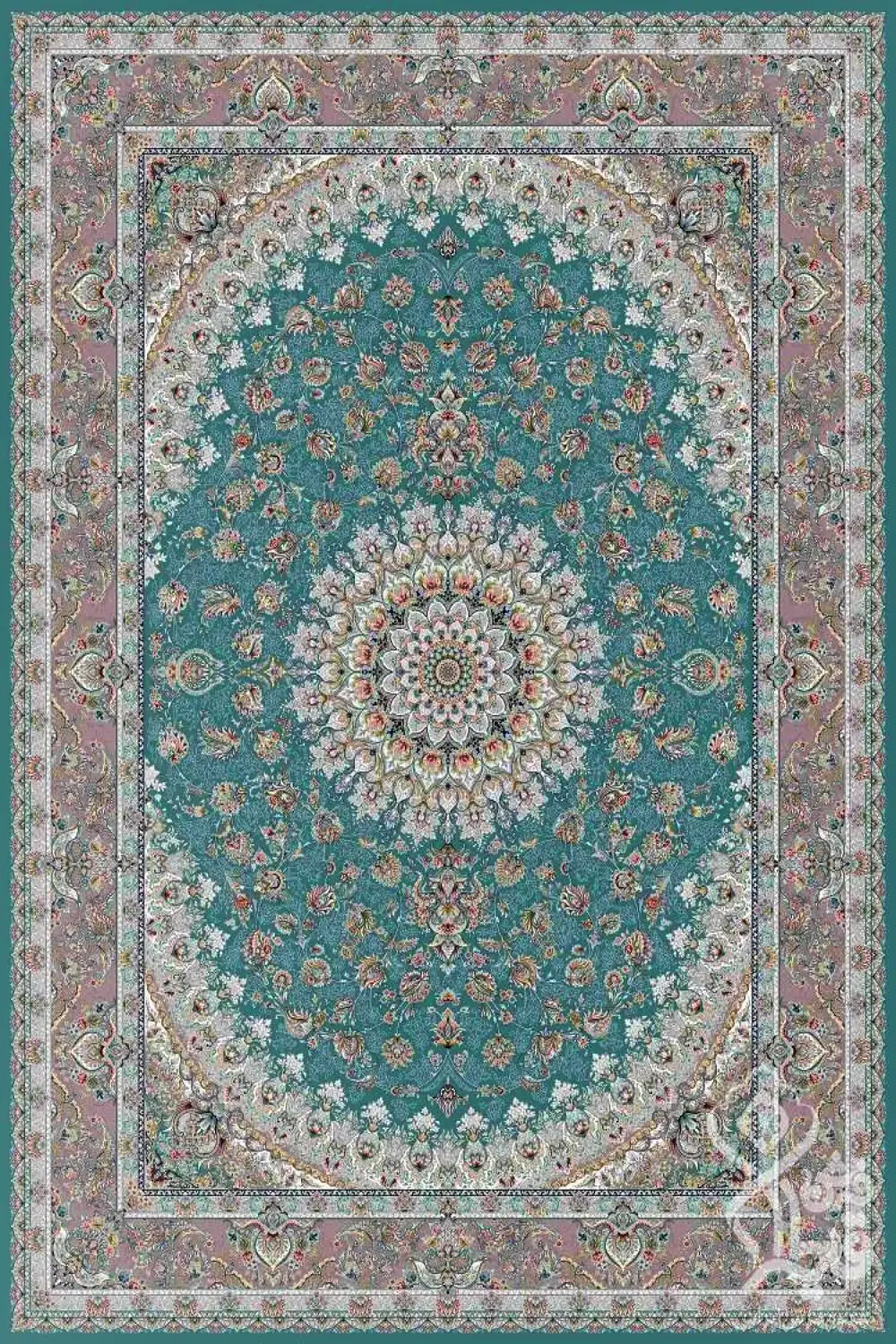 فرش قیطران 1200 شانه کلکسیون پارادایس طرح اکام زمینه آبی روشن (برجسته)