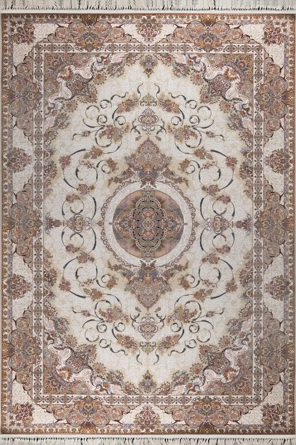 فرش بهشتی 1200 شانه کلکسیون تبریز کد 1230 زمینه کرم (برجسته)