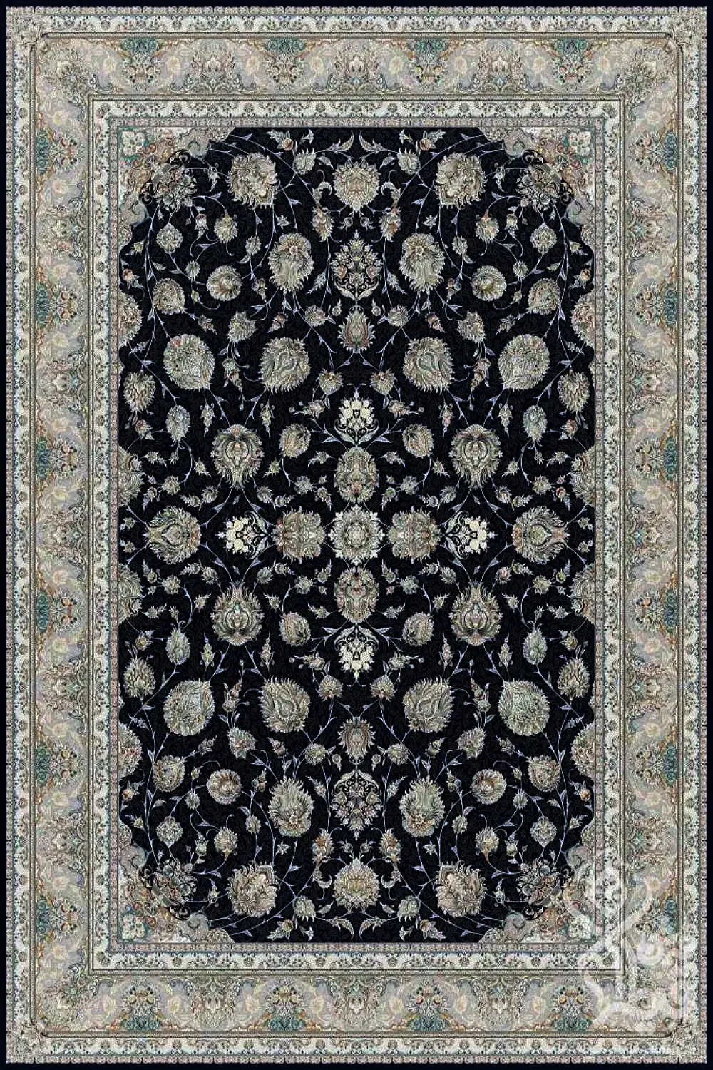 فرش قیطران 1500 شانه کلکسیون 1500 شانه طرح تینا زمینه سورمه ای (برجسته)