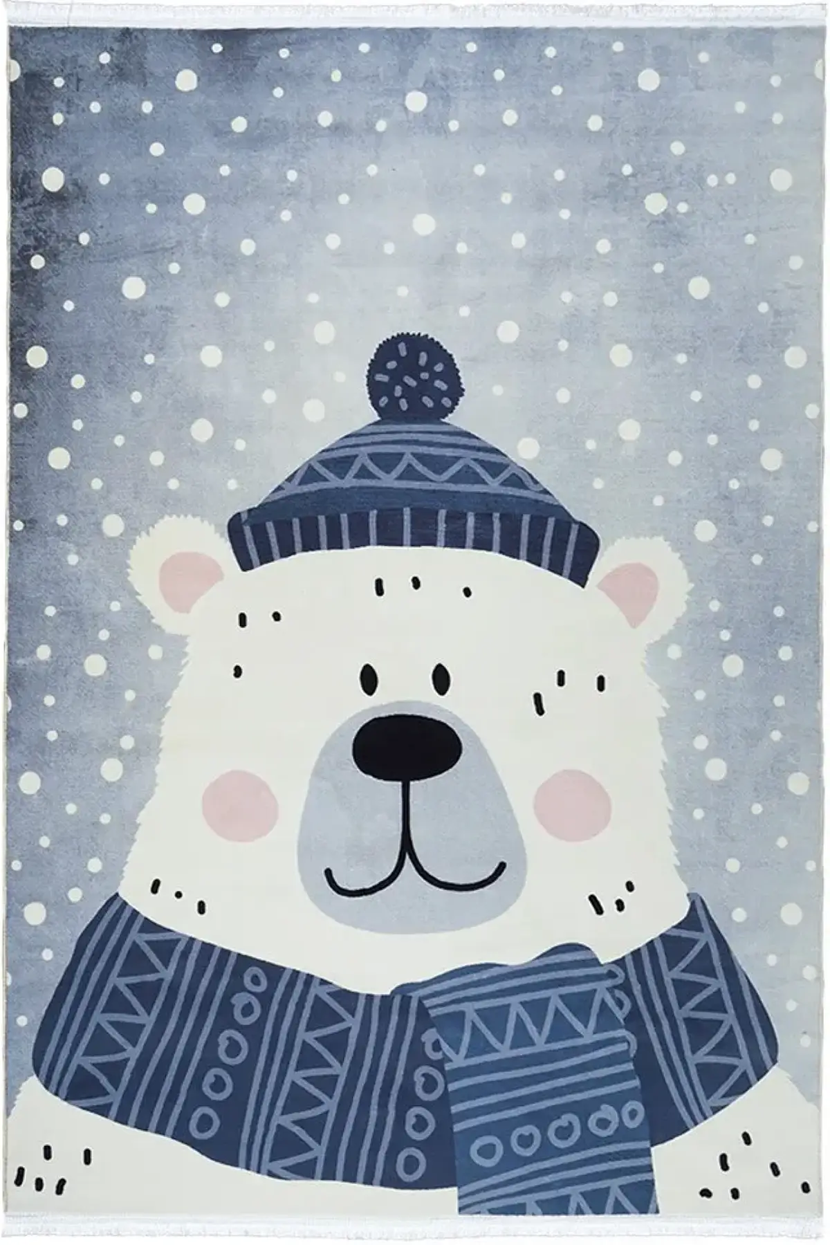 فرش محتشم اتاق کودک طرح خرس برفی کد 100273 زمینه تمام رنگ (غیربرجسته)