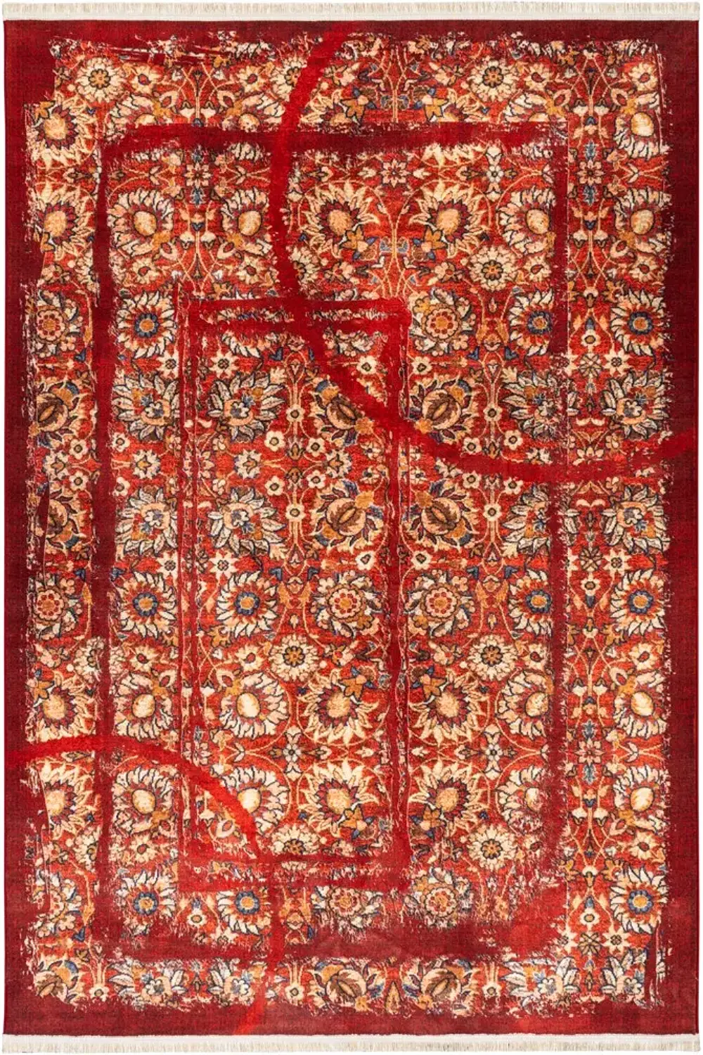 فرش محتشم 700 شانه کلکسیون سنتی کد 25TT0110 زمینه قرمز (غیربرجسته)