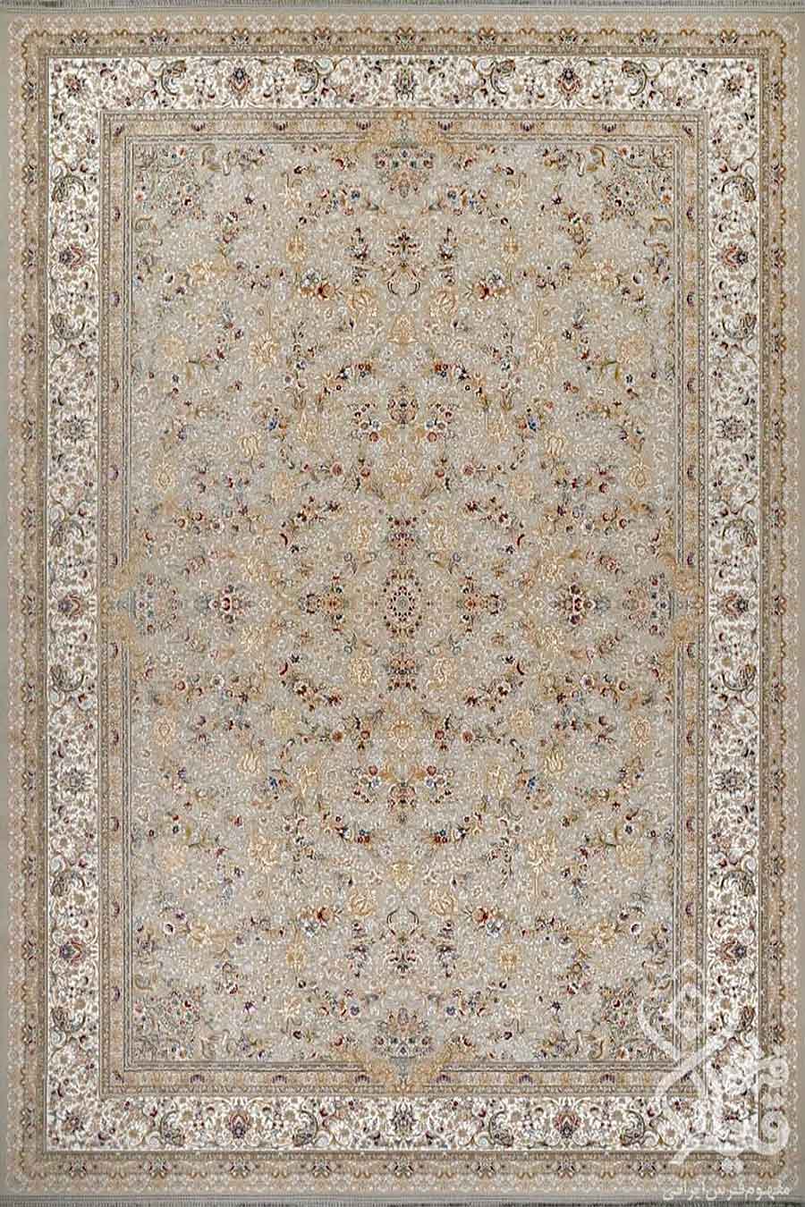 فرش قیطران 1200 شانه کلکسیون افسانه طرح ایریس زمینه کرم