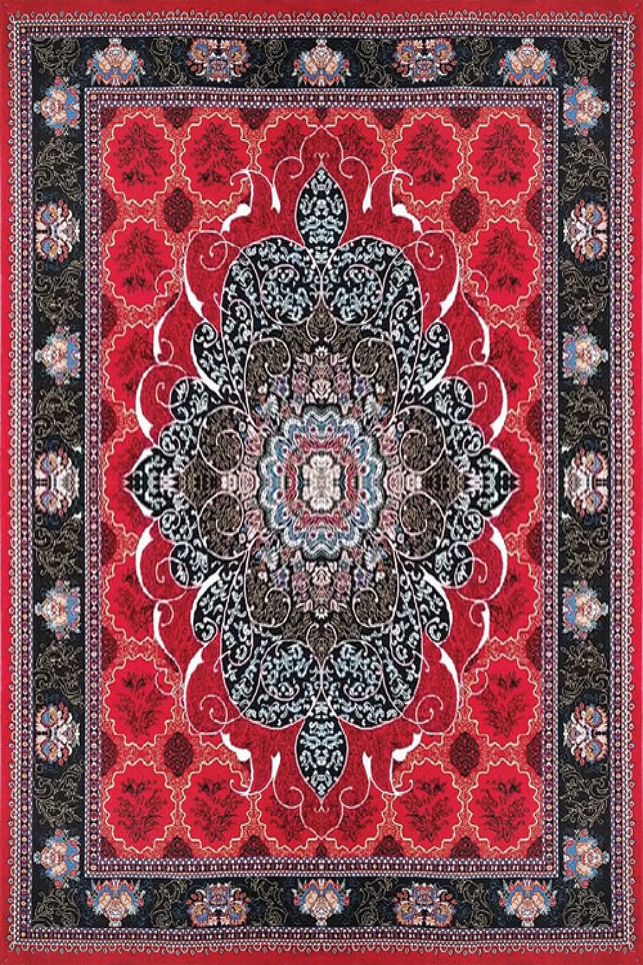 فرش کاشان 500 شانه طرح چکاوک زمینه قرمز (غیربرجسته)