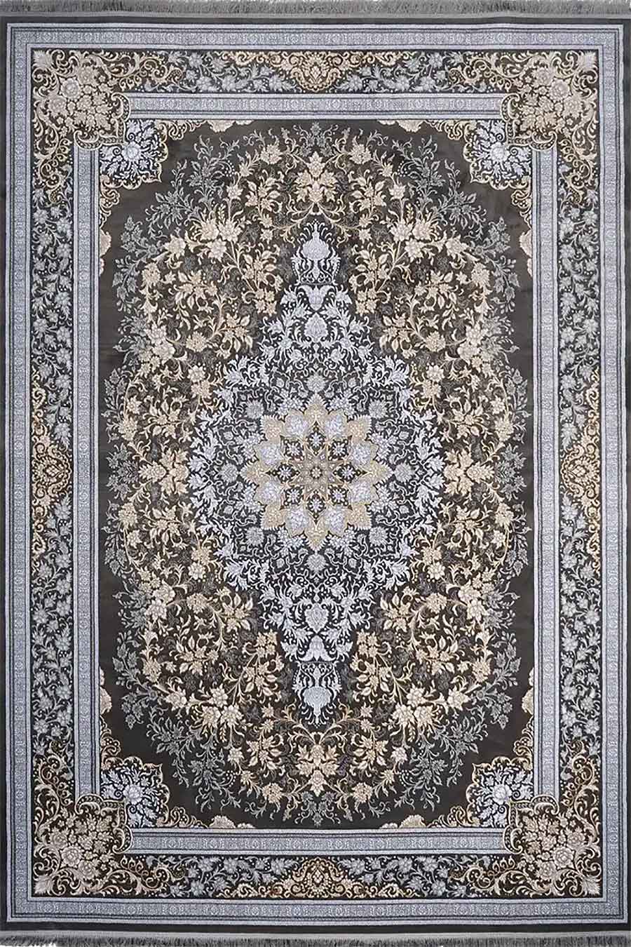 فرش کاشان 700 شانه کلکسیون هانیس طرح لیلی زمینه ذغالی