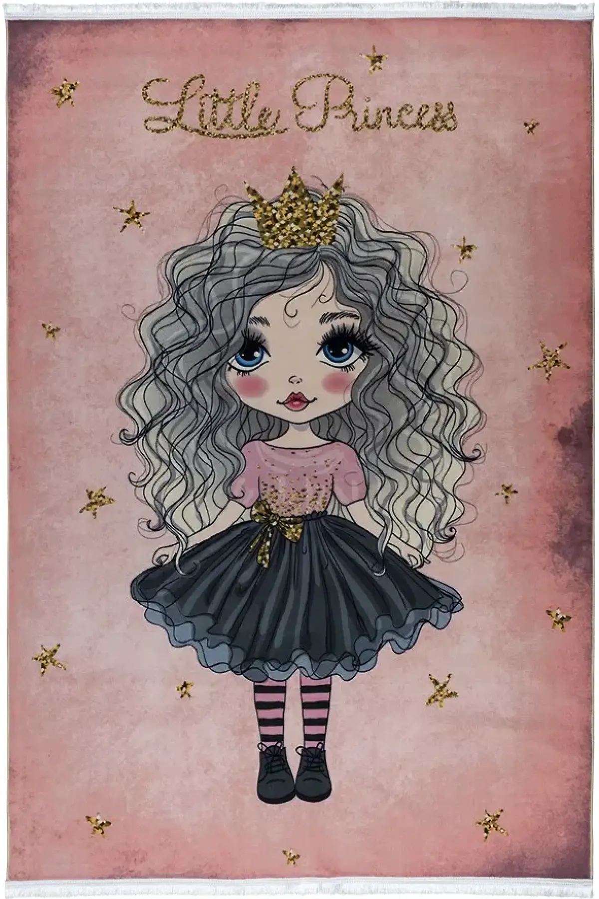 فرش محتشم اتاق کودک طرح پرنسس کوچولو کد 101229 زمینه صورتی (غیربرجسته)