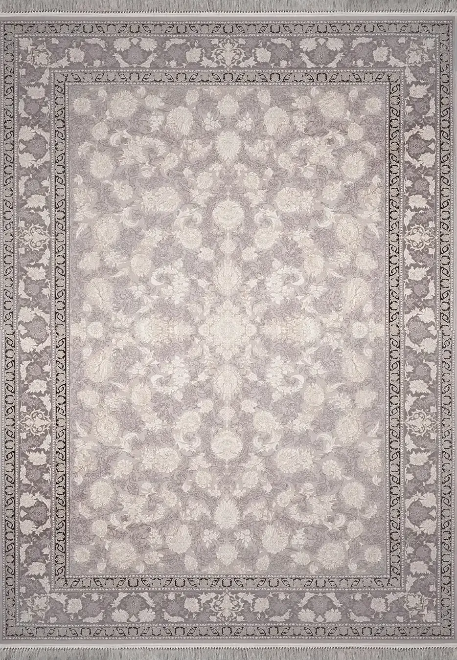 فرش بهشتی تبریز 700 شانه کلکسیون پارمیس کد 3303 زمینه نقره ای (برجسته)