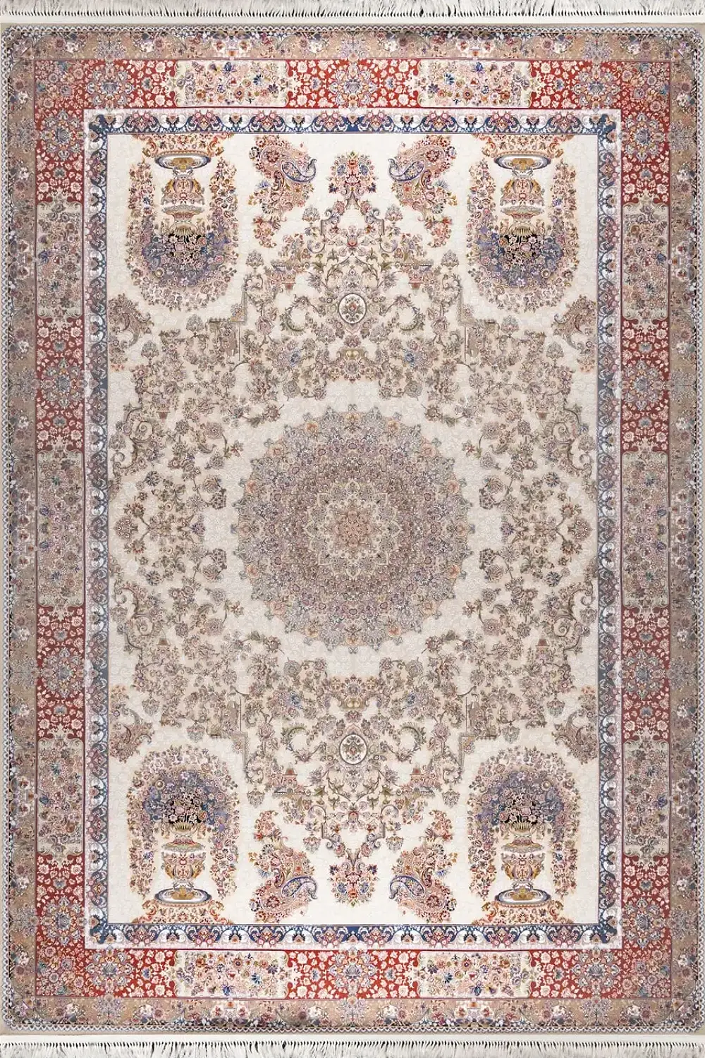 فرش بهشتی 1200 شانه کلکسیون تبریز کد 1374 زمینه کرم (برجسته)