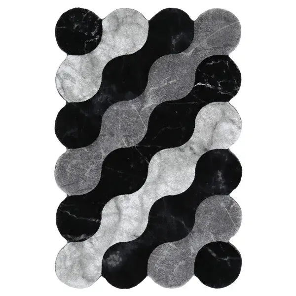 فرش زرباف سه بعدی پرزبلند طرح موج زمینه طوسی (شگی)