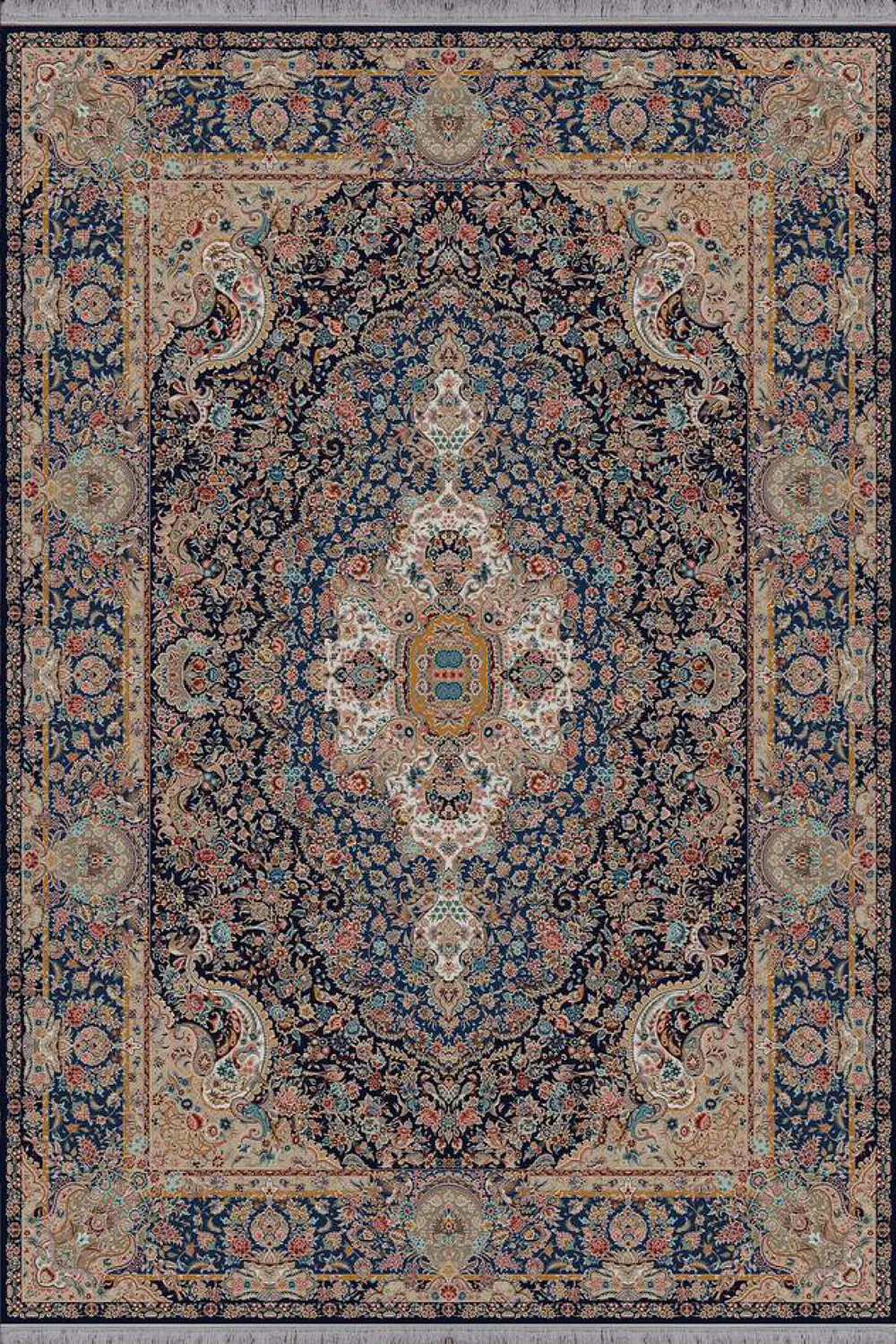 فرش آراد 1500 شانه کلکسیون کاسیان طرح سالاری زمینه سورمه ای (برجسته)