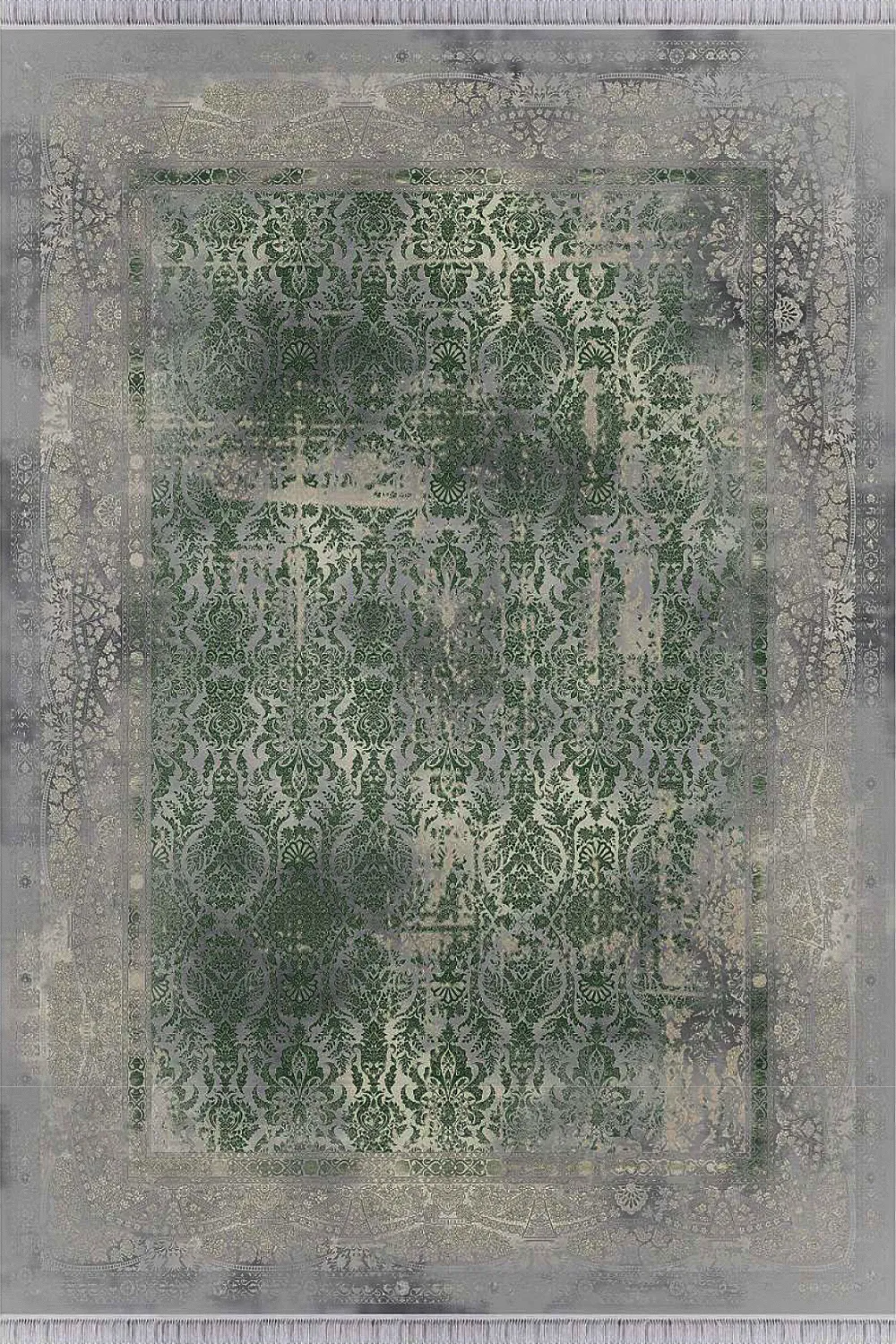 فرش مهدیان 1500 شانه کلکسیون حریر و طلاکوب طرح پرنس زمینه سبز (برجسته)