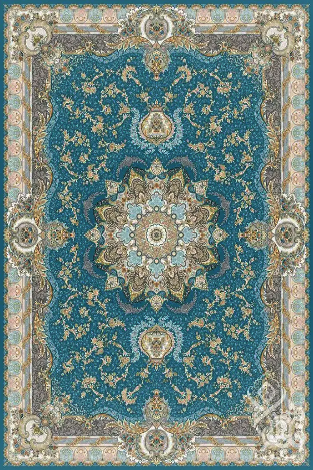 فرش قیطران 1500 شانه کلکسیون 1500 شانه طرح آینور زمینه آبی (برجسته)