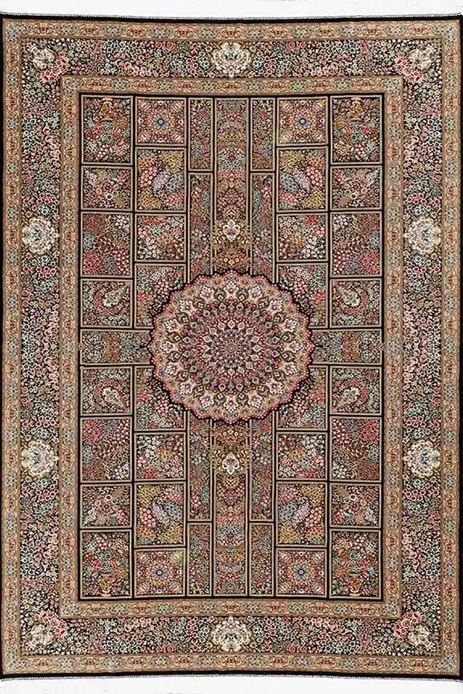 فرش شاهرخ 1700 شانه طرح خشتی افرا زمینه سورمه ای