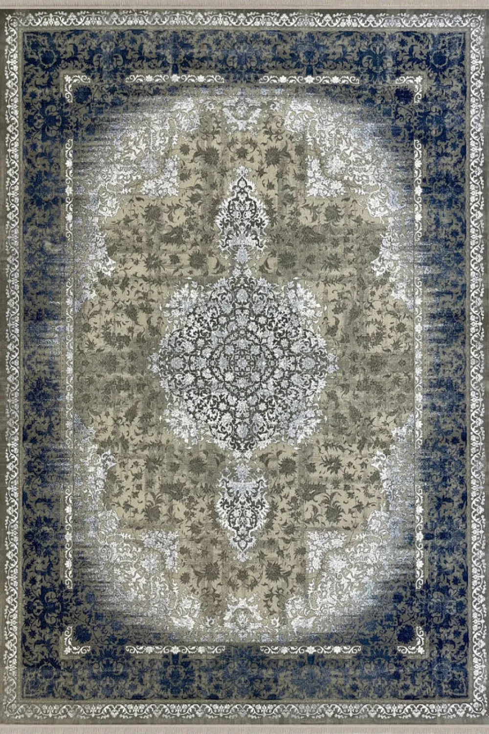 فرش مهدیان 700 شانه کلکسیون دینارسو کد 70039 زمینه سورمه ای-کرم (برجسته)