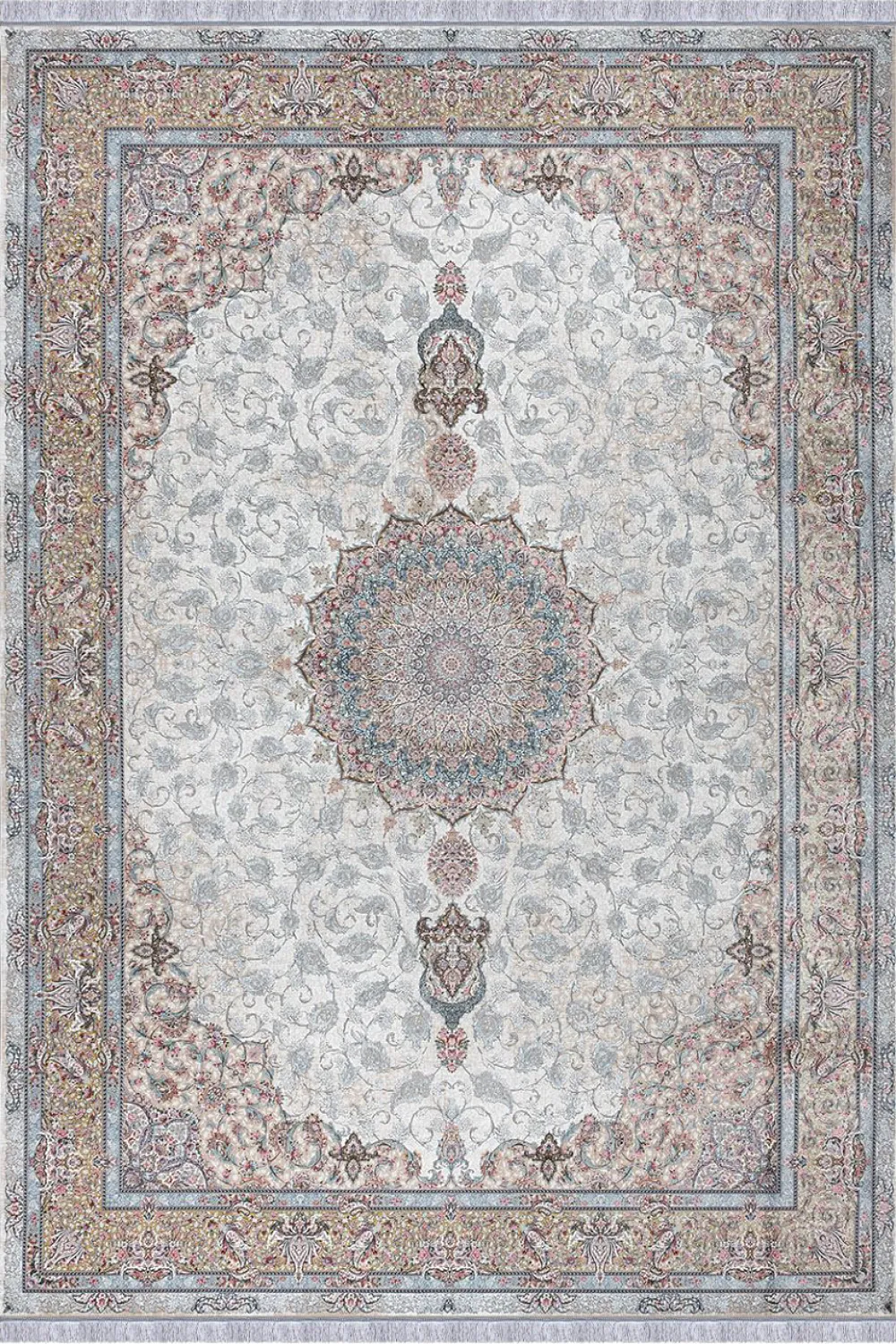 فرش مهدیان 1500 شانه کلکسیون والری کد 50213 زمینه کرم (برجسته)