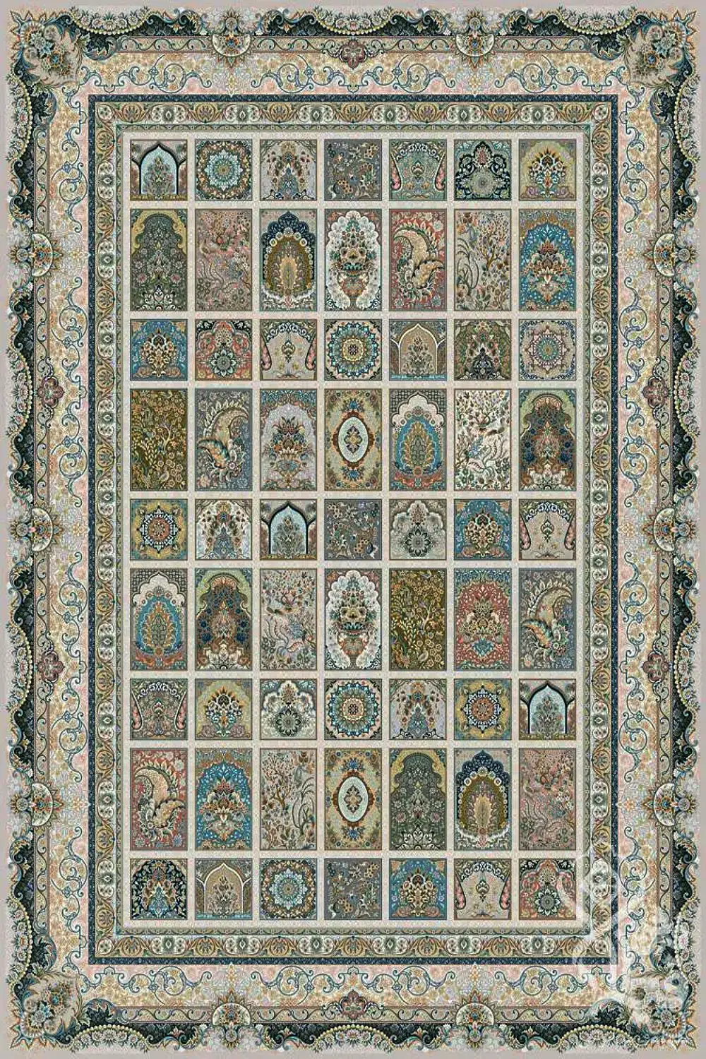 فرش قیطران 1500 شانه کلکسیون 1500 شانه طرح مهرو زمینه نسکافه ای (برجسته)