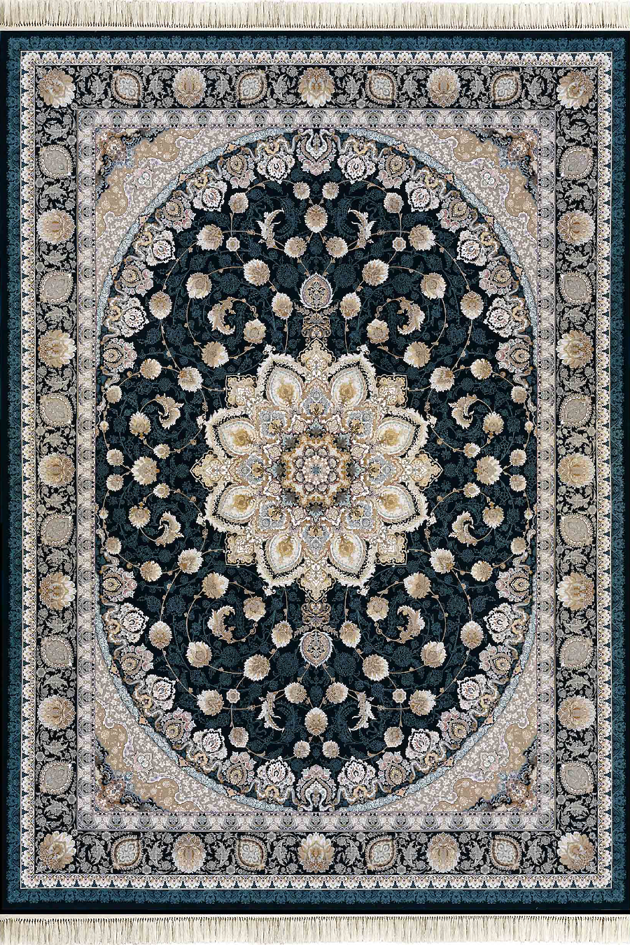 فرش داریوش 1500 شانه کلکسیون مینیاتور کد D1556 زمینه سورمه ای (برجسته)