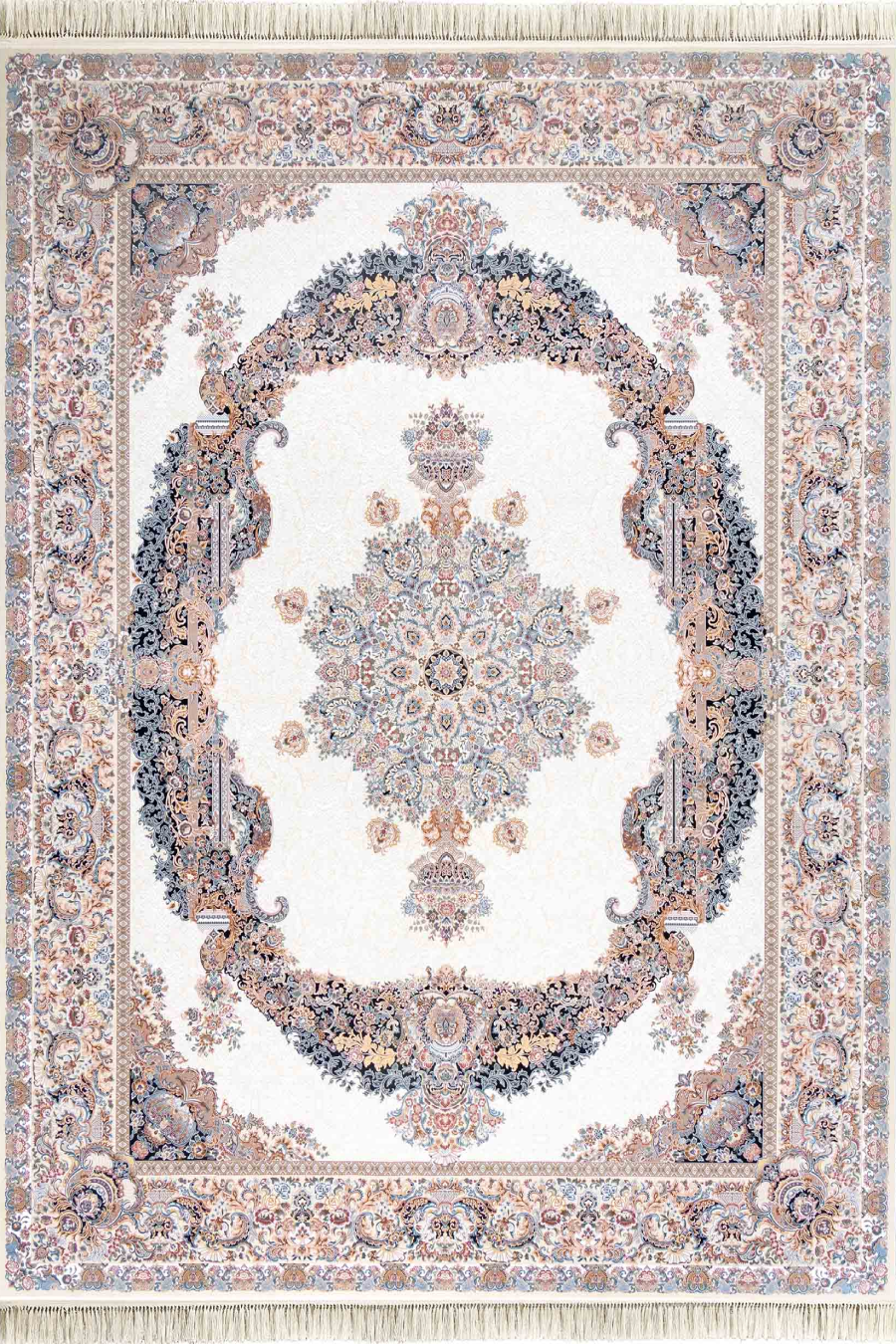 فرش داریوش 1500 شانه کلکسیون مینیاتور کد D1528 زمینه سفید (برجسته)