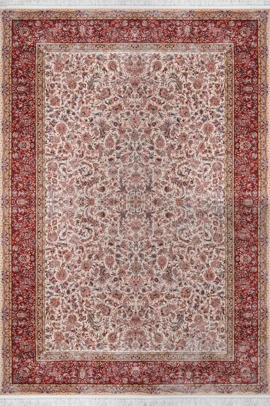 فرش بهشتی 1200 شانه ابریشمی کلکسیون ماهور کد 5502 زمینه کرم (برجسته)