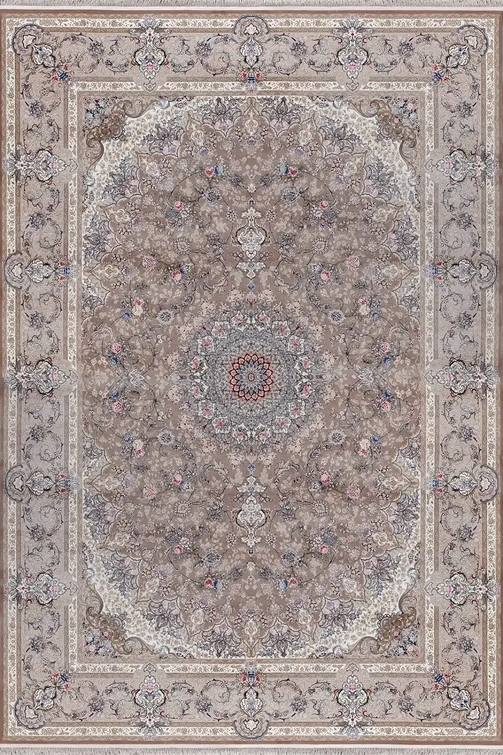 فرش بهشتی 1200 شانه دستبافگونه کلکسیون هرمز کد 2605 زمینه شکلاتی (برجسته)