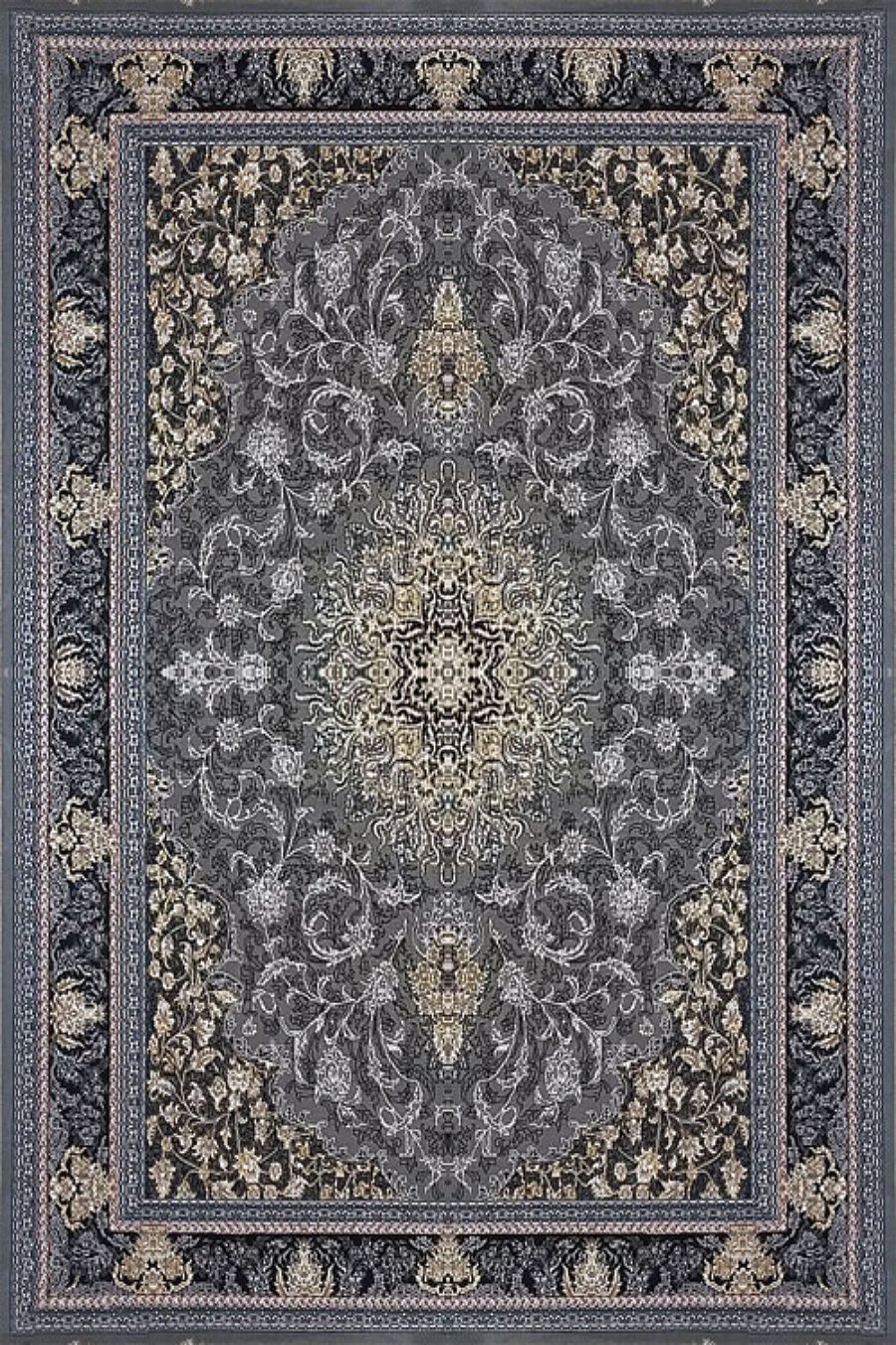 فرش ماشینی بافت رخ 440 شانه طرح آیلین زمینه فیلی (غیربرجسته)