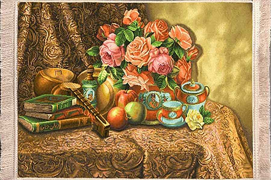 تابلوفرش ماشینی 1200 شانه طرح دیوان حافظ و گل و میوه (3 سایز)