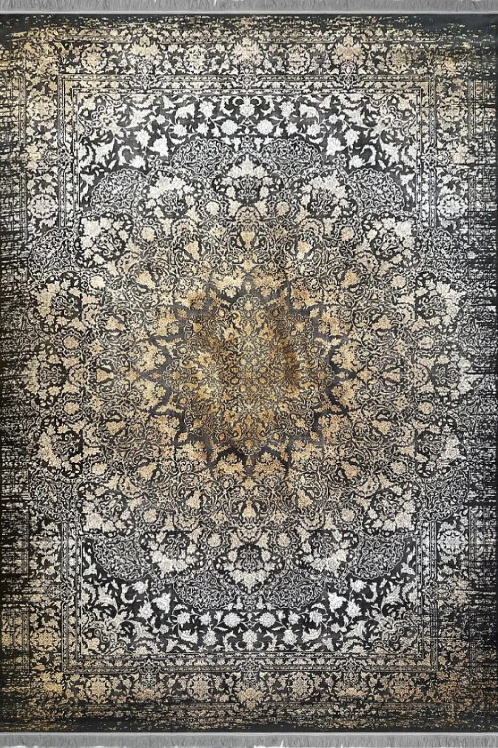فرش مهدیان 700 شانه کلکسیون دینارسو کد 70031 زمینه ذغالی (برجسته)