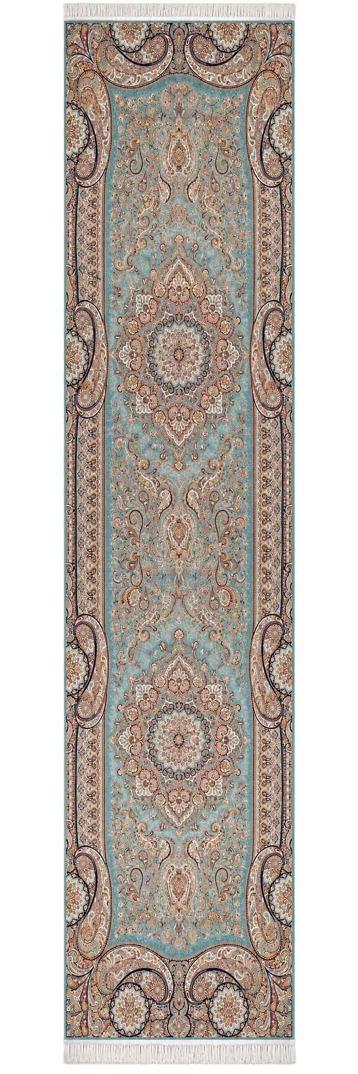 فرش کاشان 700 شانه طرح پارادایس زمینه آبی سایز 4×1 متر | فرش ماشینی باکیفیت (تخفیف ویژه)