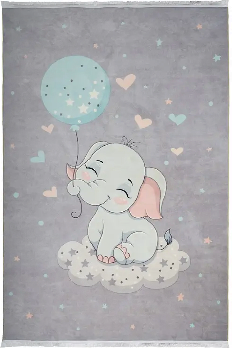 فرش محتشم اتاق کودک طرح فیل مهربان کد 101260 زمینه طوسی (غیربرجسته)