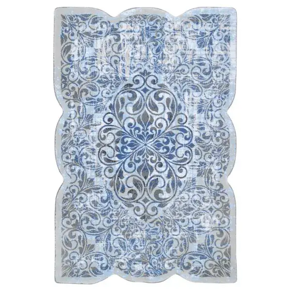 فرش زرباف سه بعدی پرزبلند طرح پالیز زمینه آبی (شگی)