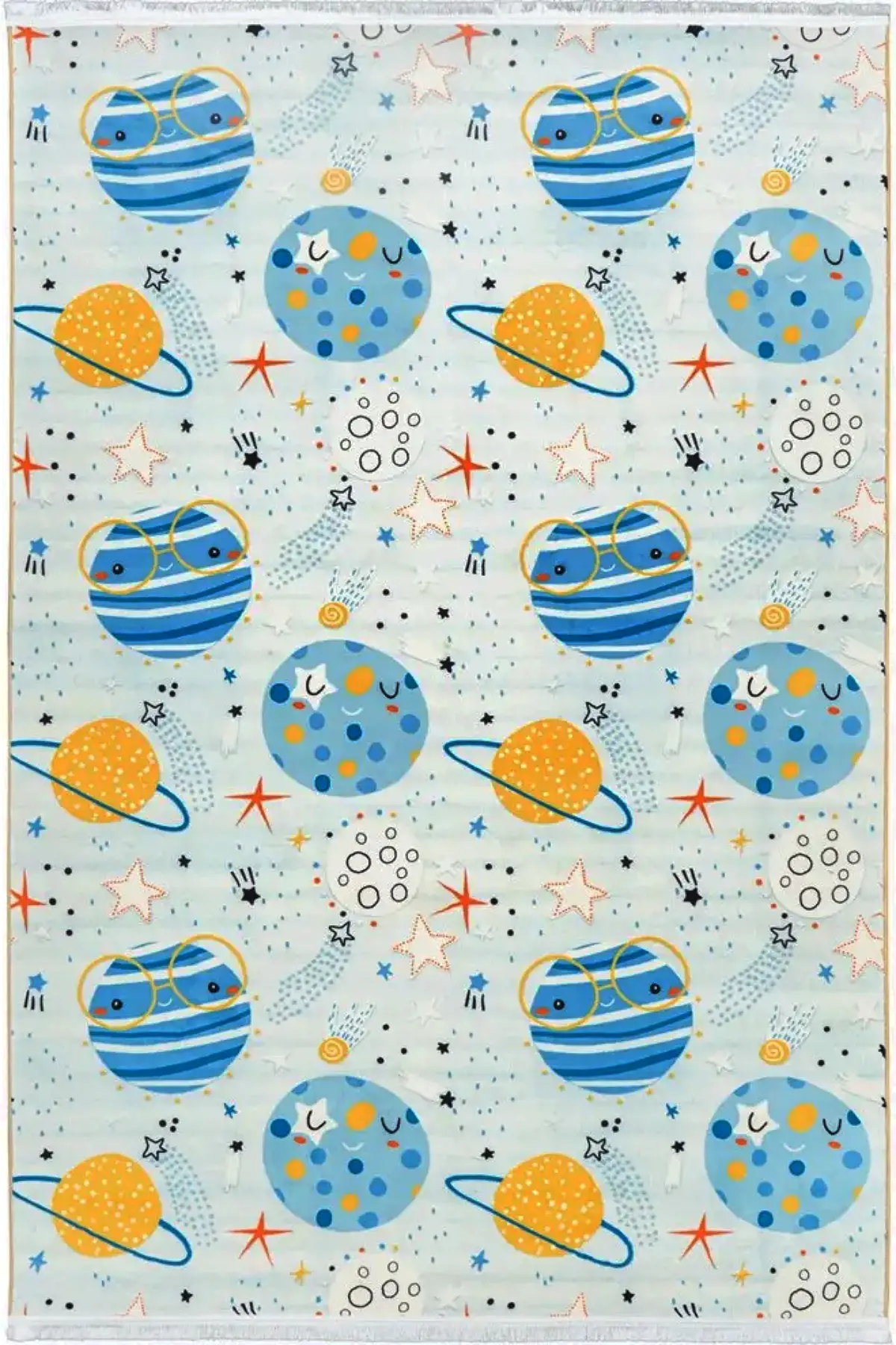فرش محتشم اتاق کودک طرح سیاره ها کد 25km0130 زمینه آبی (غیربرجسته)