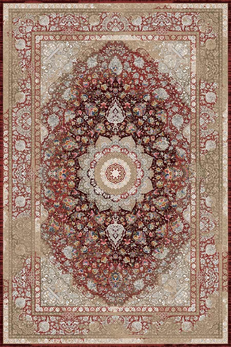 فرش ستاره کویر یزد 1000 شانه کلکسیون عالی قاپو کد HA51L زمینه 3044A (برجسته)