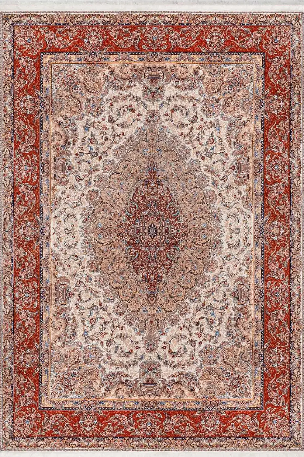 فرش بهشتی 1200 شانه ابریشمی کلکسیون ماهور کد 5622 زمینه کرم (برجسته)