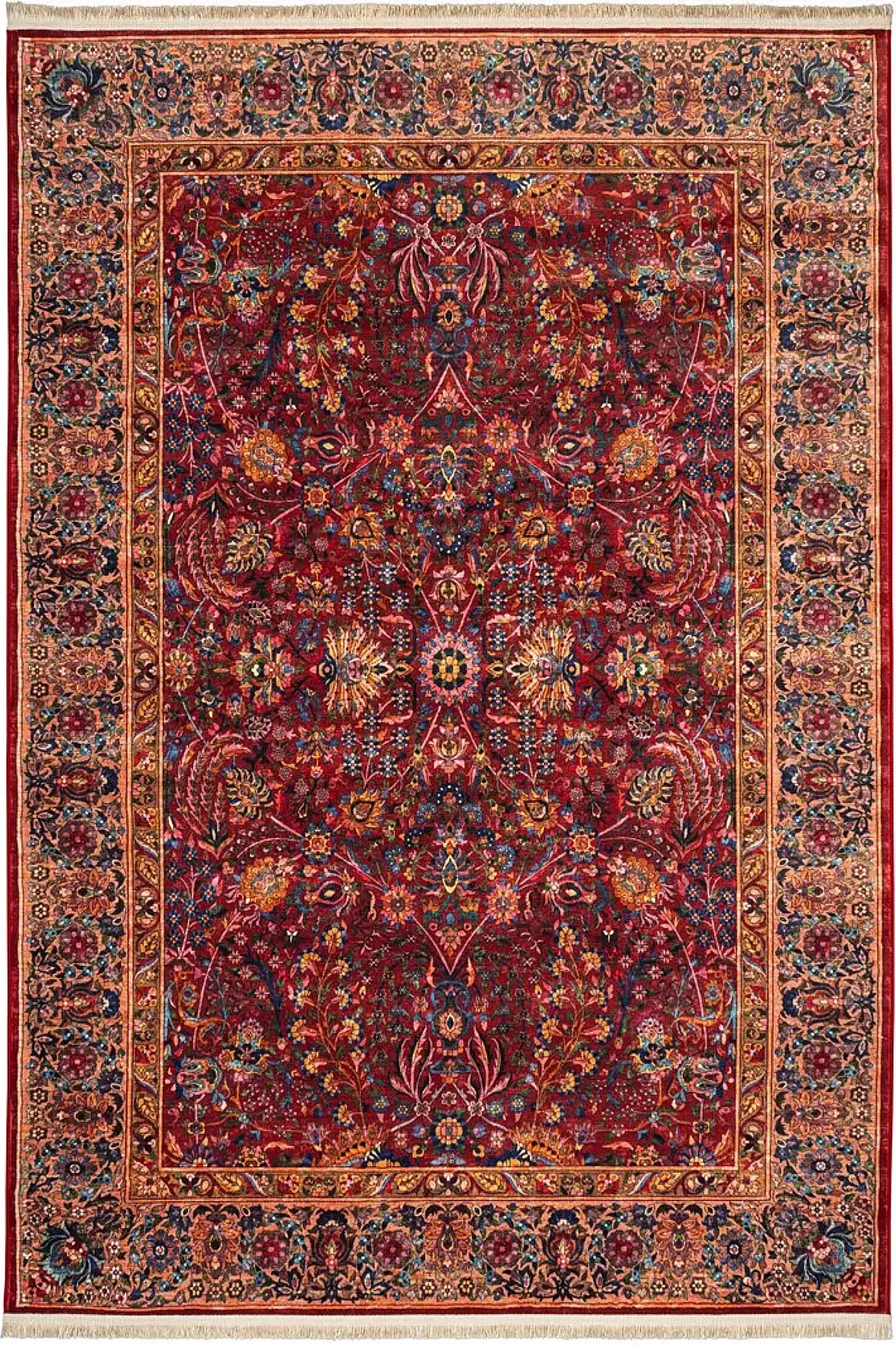 فرش محتشم 1000 شانه کلکسیون سنتی کد 900409 زمینه زرشکی (غیربرجسته)