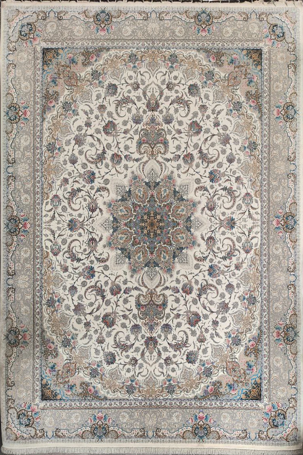 فرش ستاره کویر یزد 1000 شانه کلکسیون نقش جهان کد E41 زمینه 2003 (برجسته)