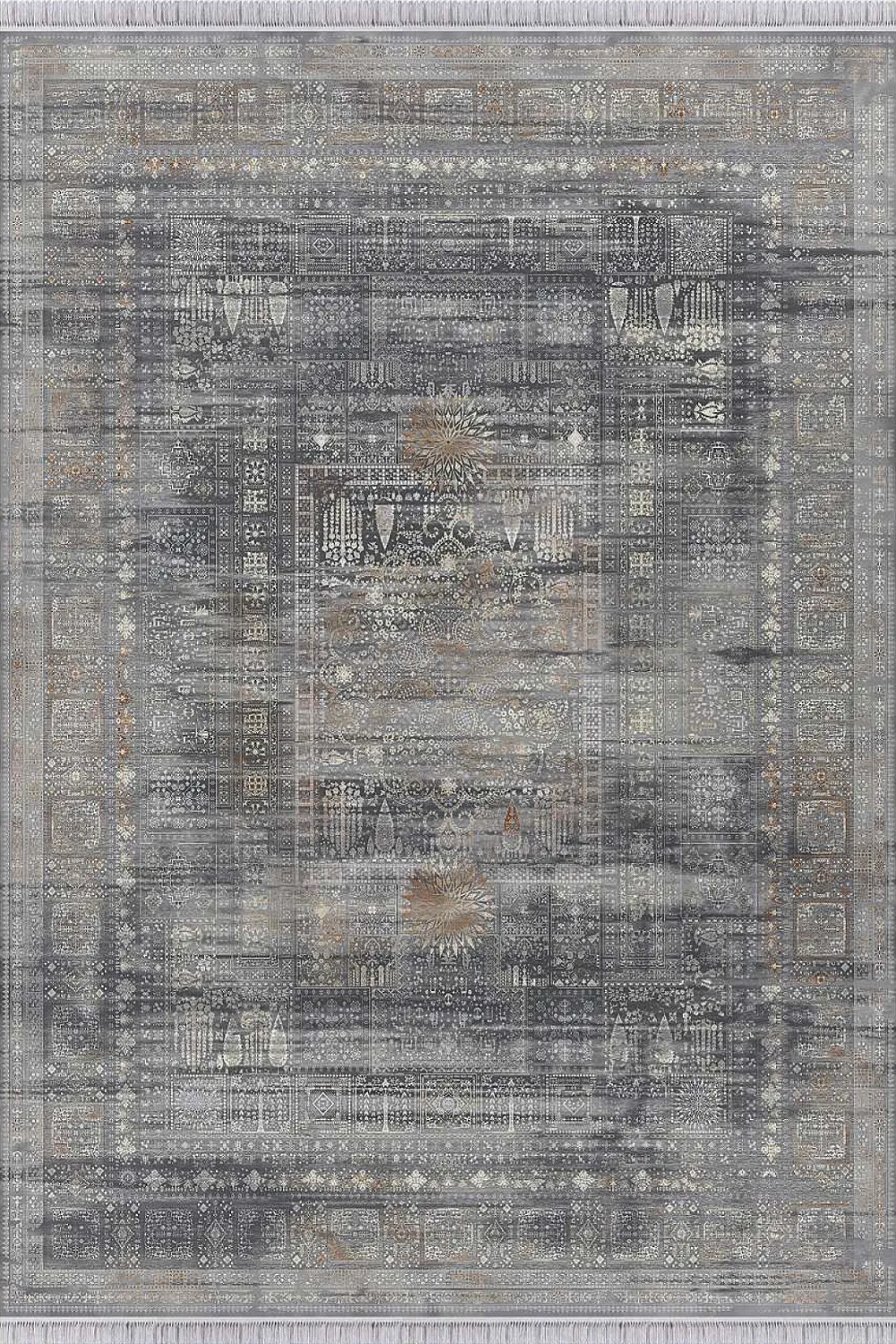 فرش مهدیان 1500 شانه کلکسیون حریر و طلاکوب طرح افرا زمینه مسی (برجسته)