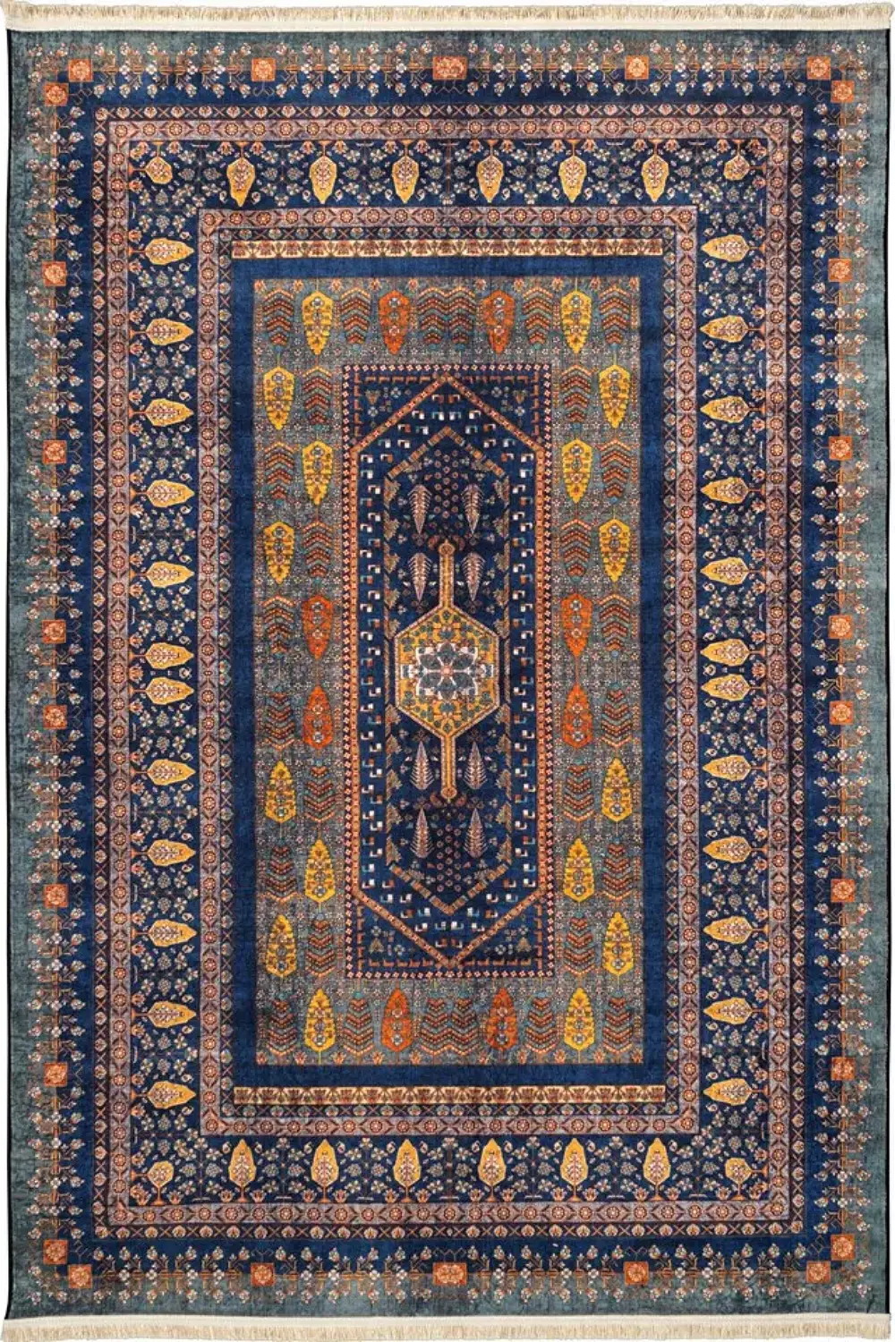 فرش محتشم 1000 شانه کلکسیون سنتی کد 901402 زمینه آبی (غیربرجسته)