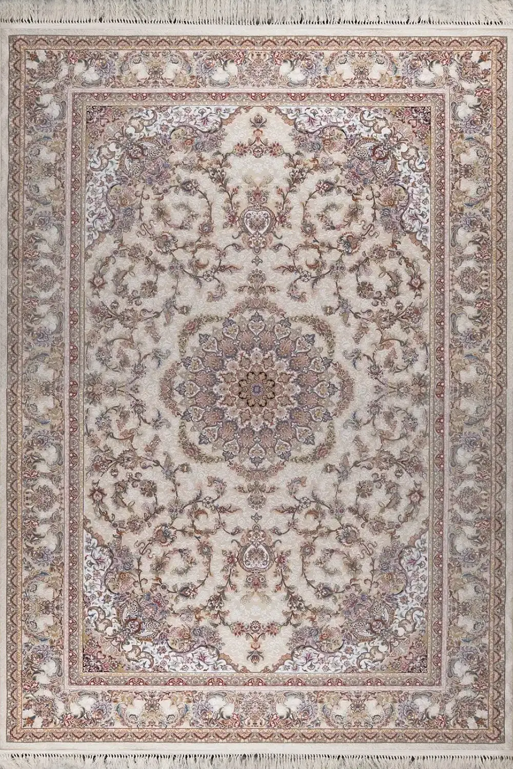 فرش بهشتی 1200 شانه کلکسیون تبریز کد 1430 زمینه کرم (برجسته)