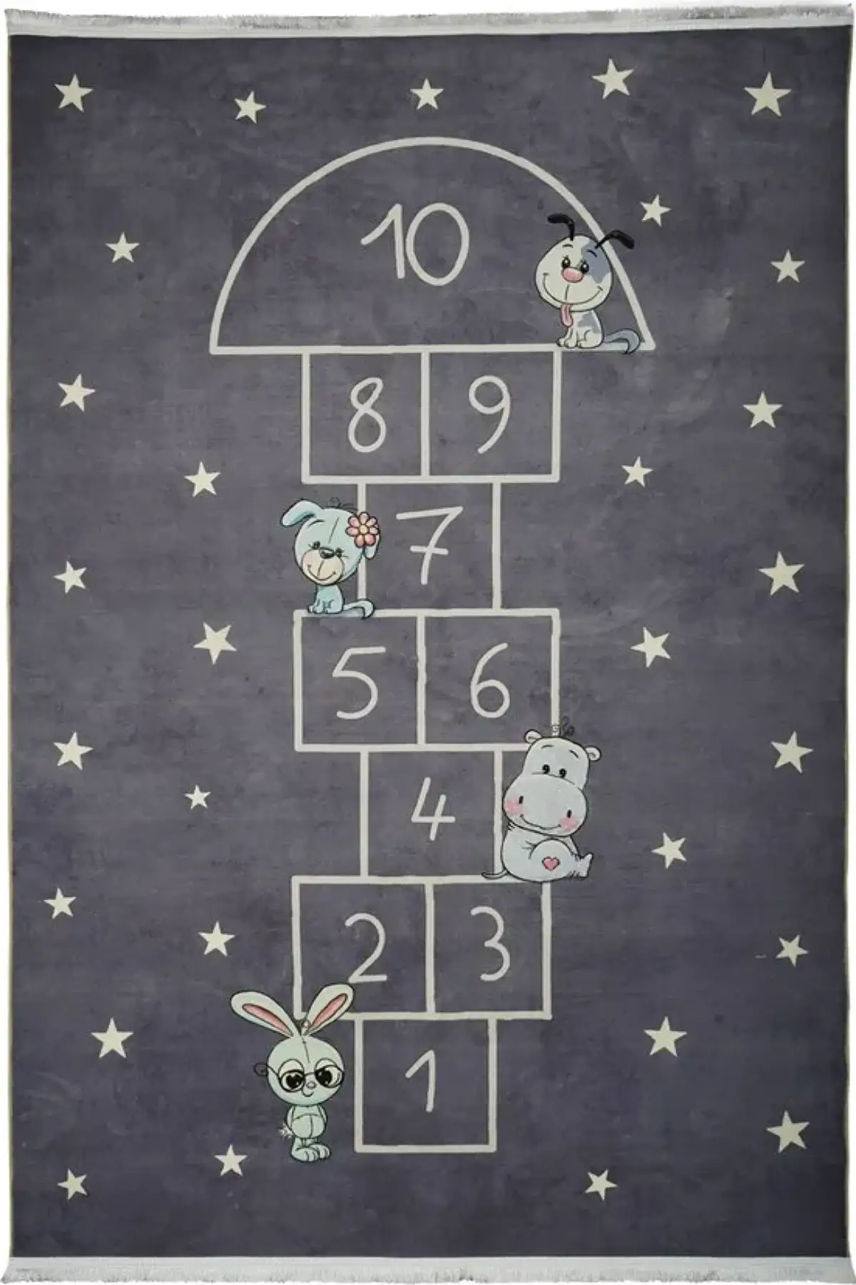 فرش محتشم اتاق کودک طرح لی لی کد 101254 زمینه خاکستری (غیربرجسته)