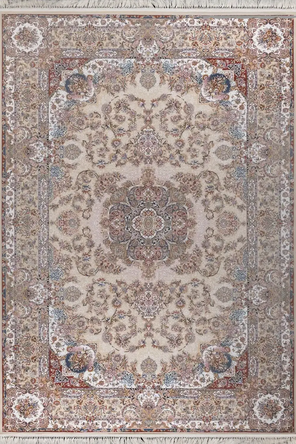 فرش بهشتی 1200 شانه کلکسیون تبریز کد 1490 زمینه کرم (برجسته)