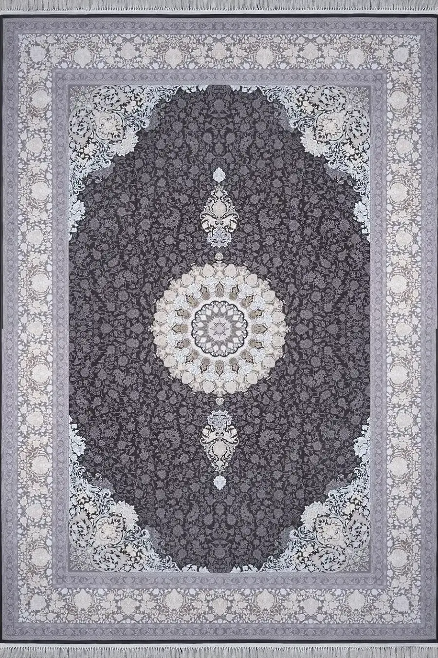 فرش بهشتی تبریز 700 شانه کلکسیون پارمیس کد 3312 زمینه دودی (برجسته)